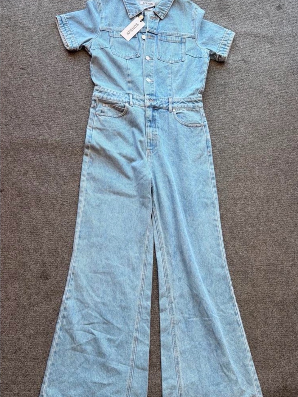Afends Light Blue Denim Wide-Leg Jumpsuit